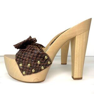 SPAZIOMODA wood leather snakeskin touch sandals  women size 37